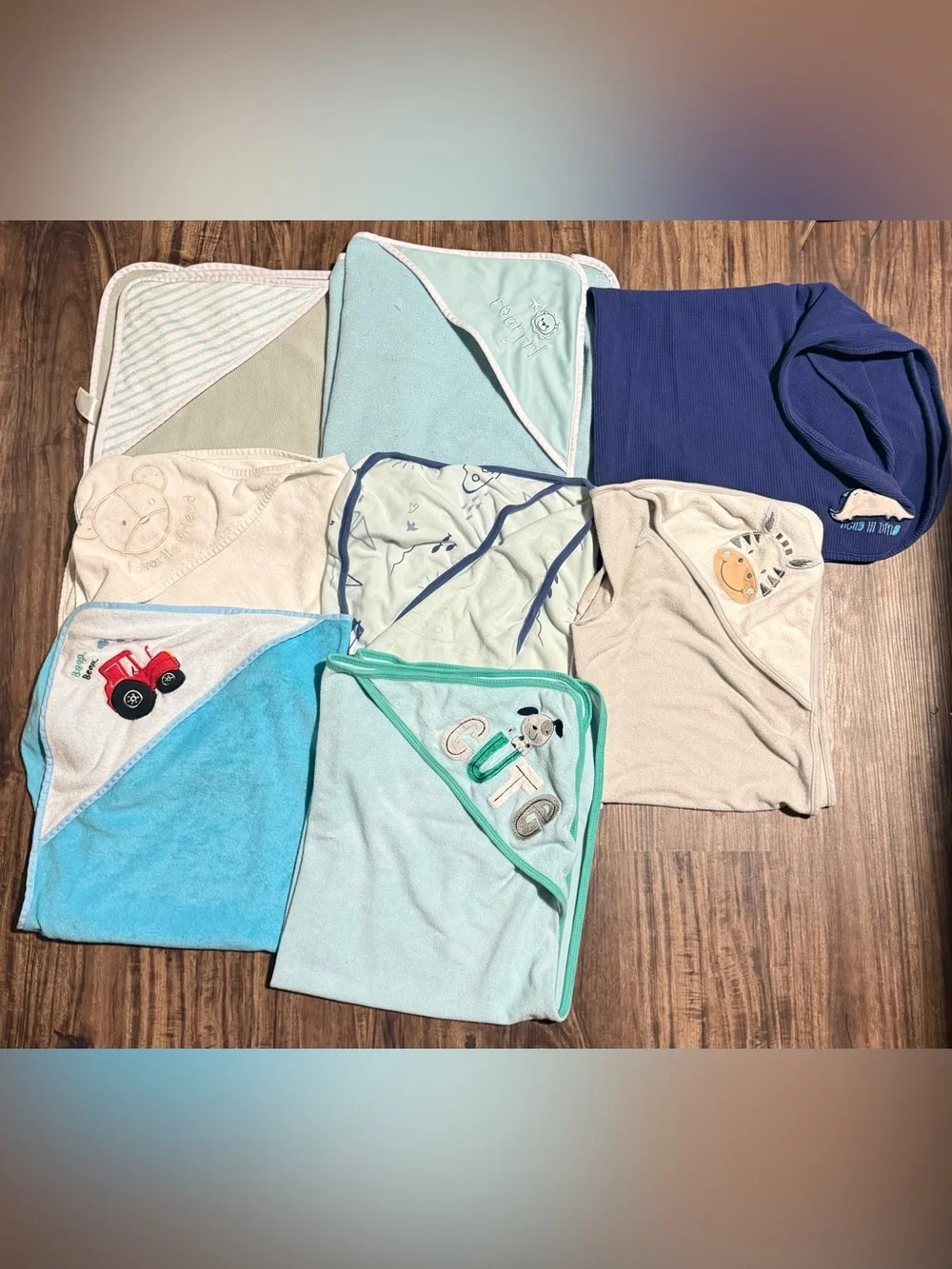 8 Baby Infant Bath Towels Hooded Cotton Blends Boys Unisex Blues Neutrals